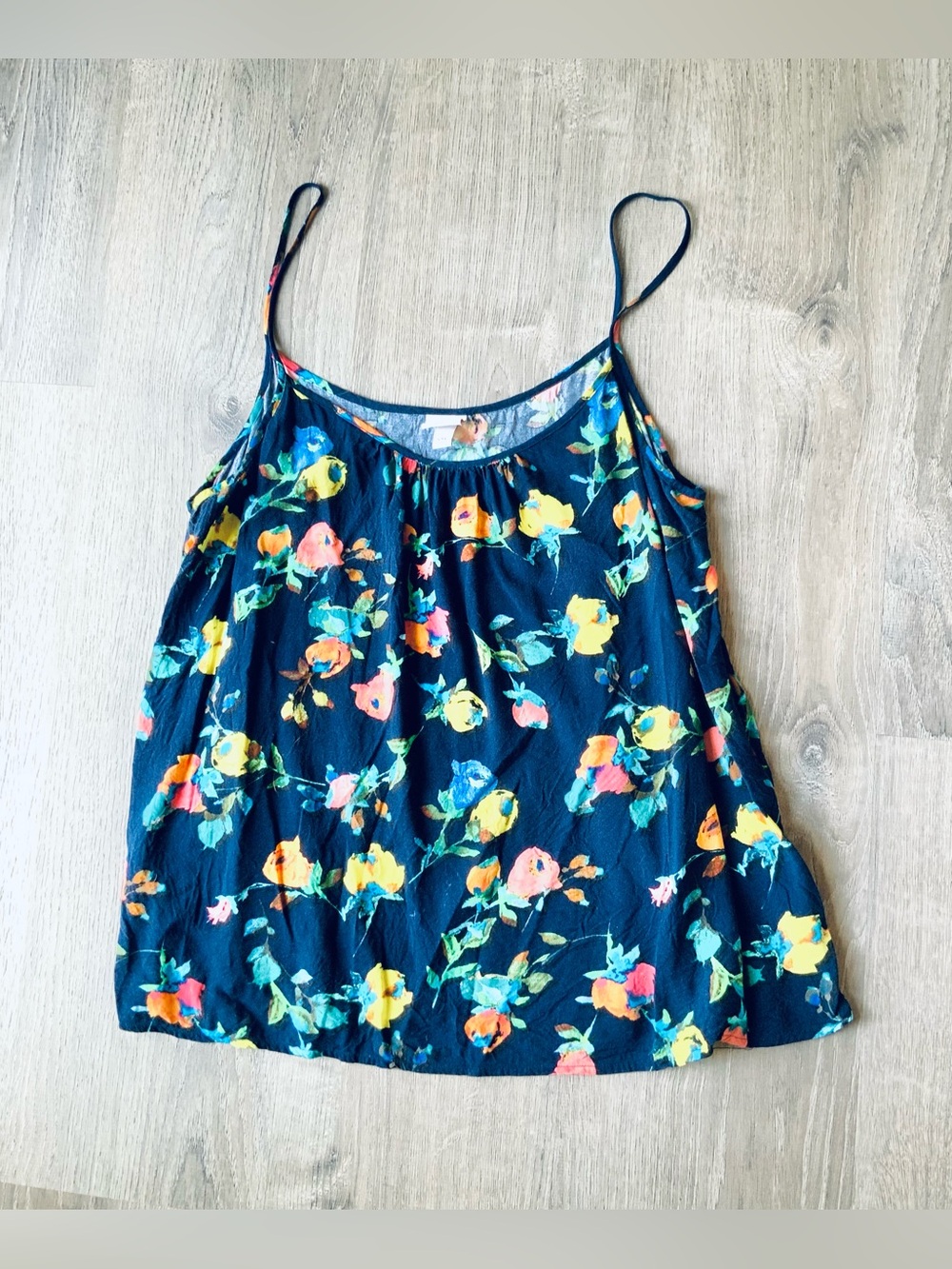 Merona Navy Floral Spaghetti Strap Tank Top XXL (May run small)